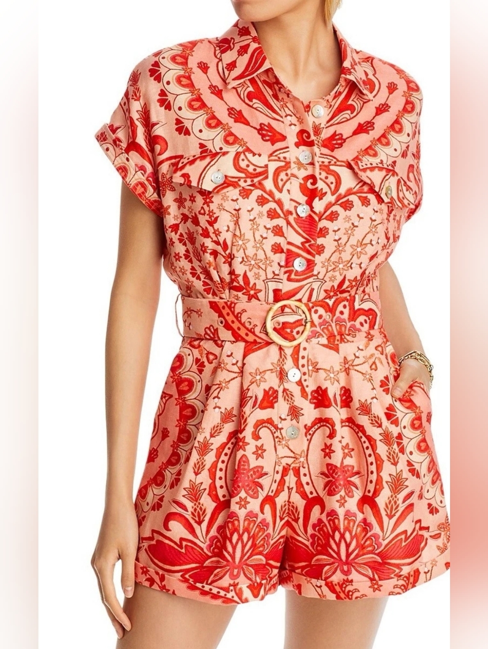 FARM Rio 100% Linen Jaipur Floral Paisley Romper - Picture 3 of 14